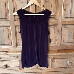 Ann Taylor‎ Small Purple Tank Top Fringe Neckline Blouse